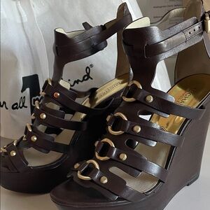 Michael Kors Dark Brown Strappy Wedges